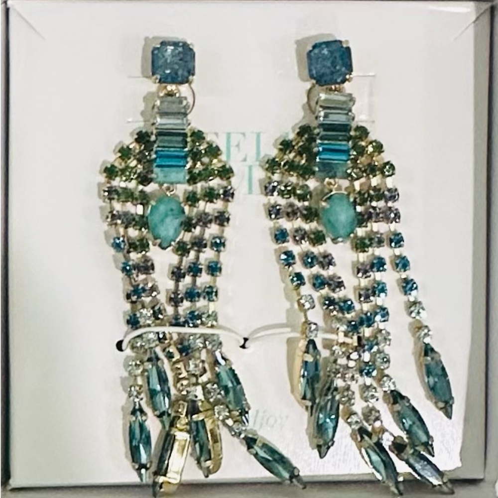 Stella & Dot Green and Gold Statement Earrings - Picture 2 of 5